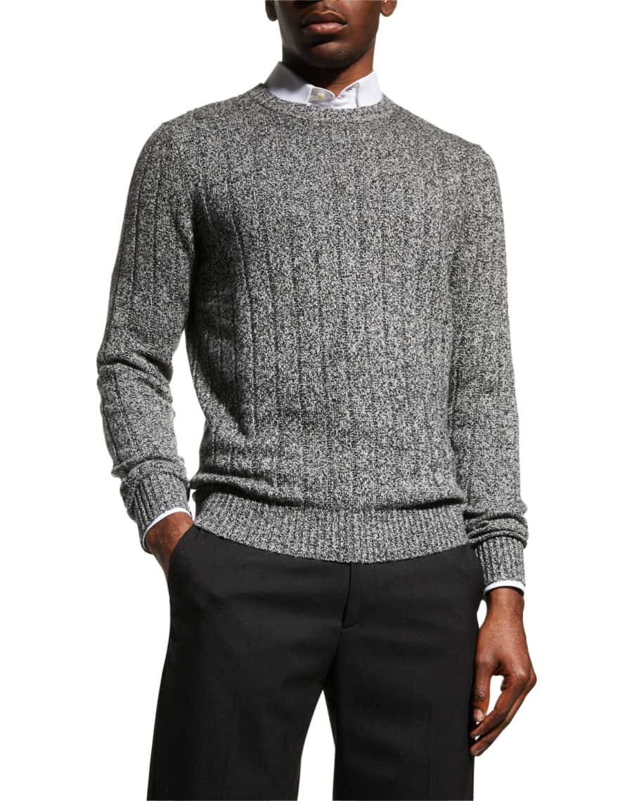 Neiman Marcus Men's Ribbed Mélange Crewneck Sweater Neiman Marcus
