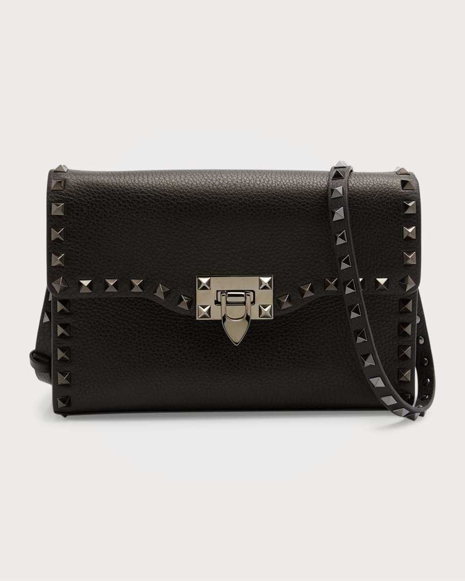 Rockstud Small Leather Shoulder Bag In Black
