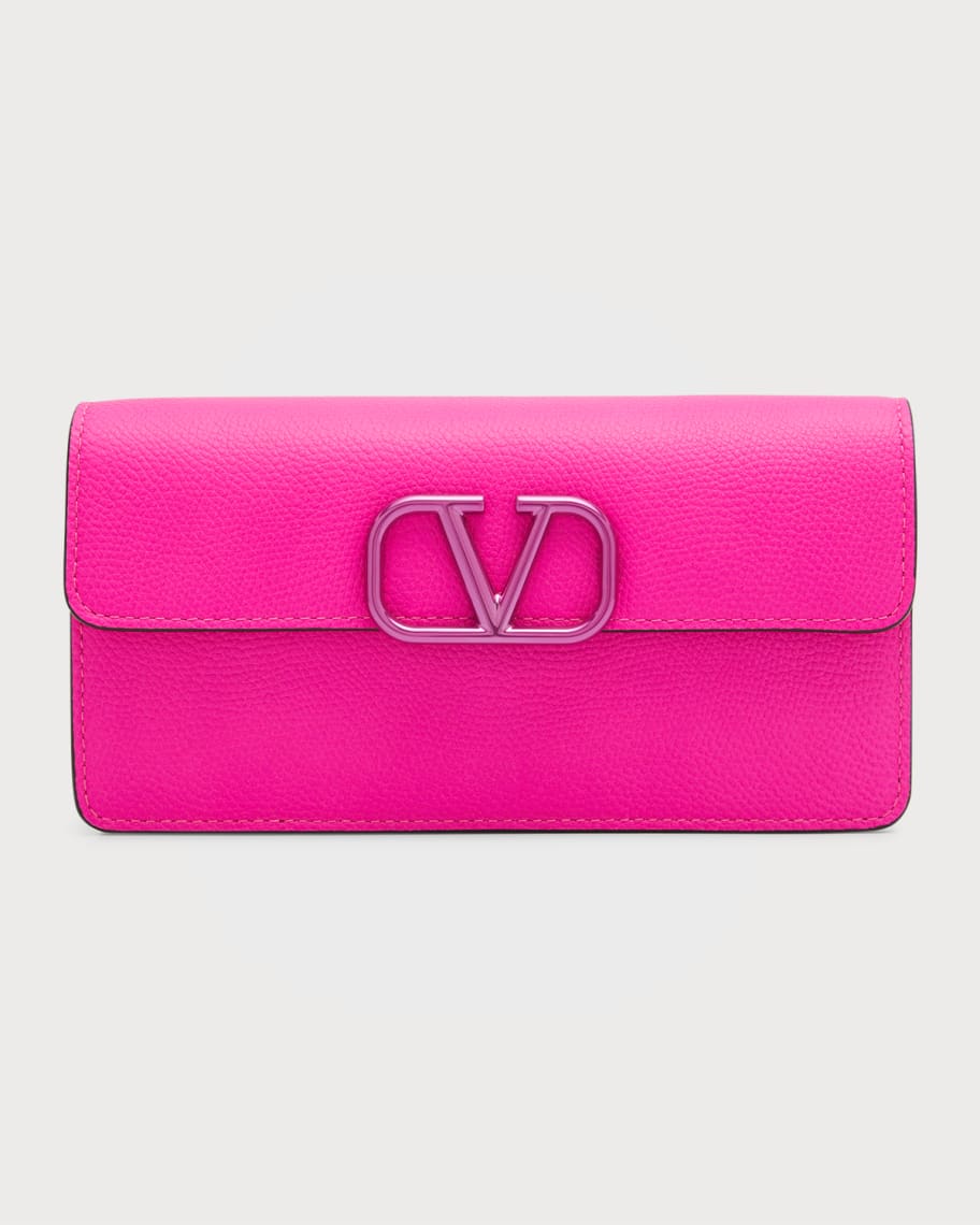 Valentino Vsling Grainy Leather Wallet on Chain