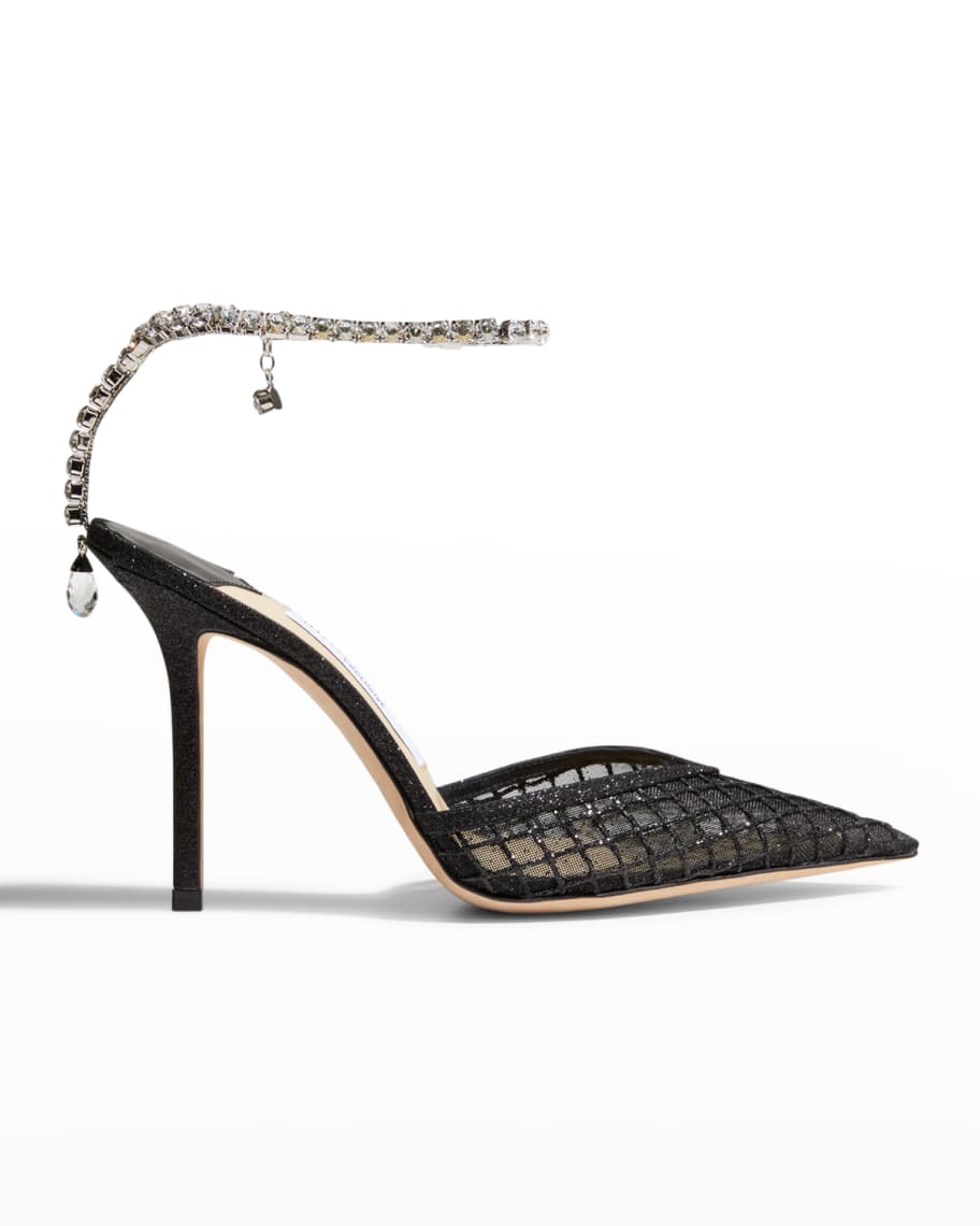 Jimmy Choo Saeda Glitter Crystal Ankle-Strap Pumps | Neiman Marcus