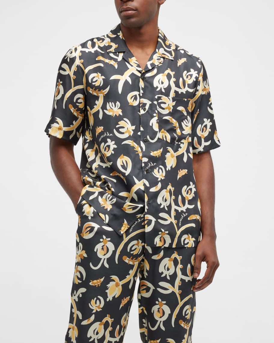 Nanushka Men's Bodil Floral Silk Camp Shirt Neiman Marcus
