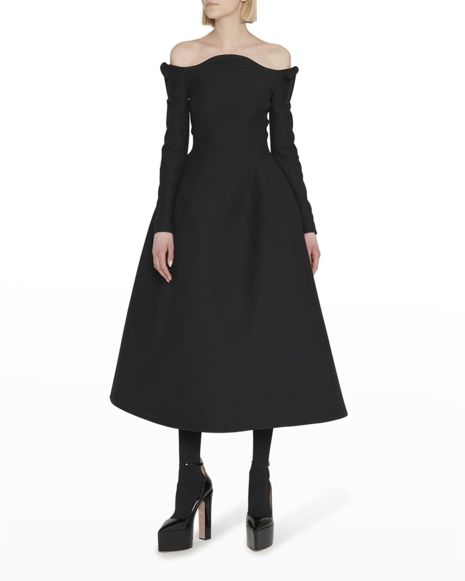 ワンピースその他 Valentino Black midi wool dress with bows Bow-detail virgin wool midi dress in black - Valentino