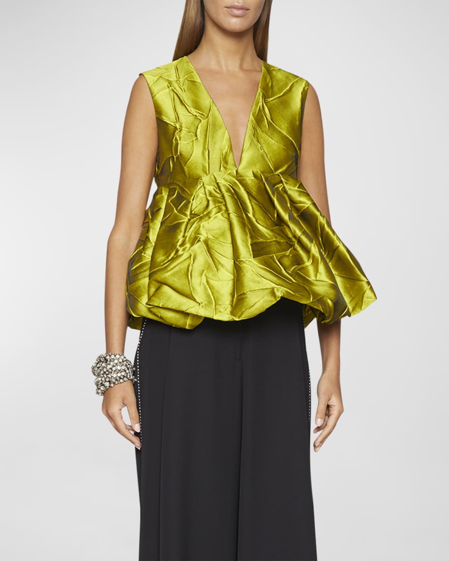 Dries Van Noten Coni Balloon Peplum Textured Jacquard Top | Neiman