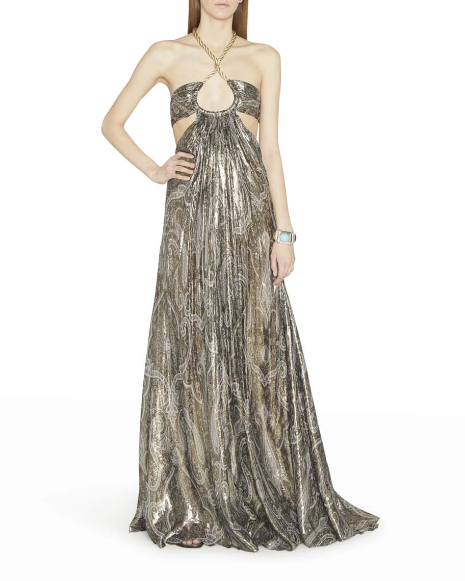 Etro Cutout Metallic Paisley Lame Grecian Gown Neiman Marcus