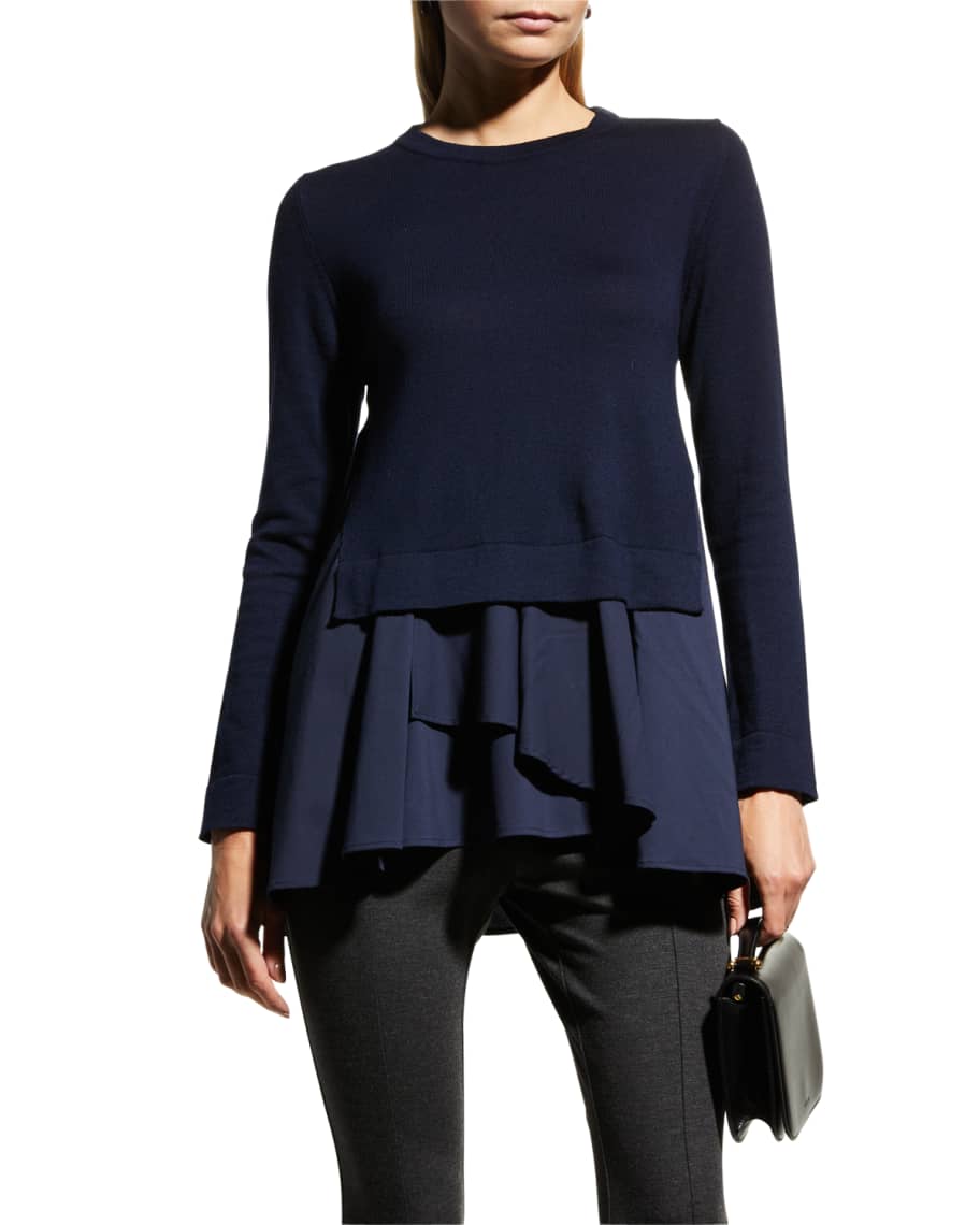 MeimeiJ Mixed Media Ruffled Crewneck Sweater Neiman Marcus