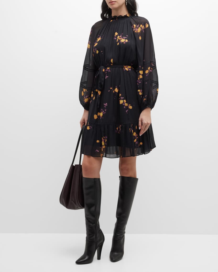 Kobi Halperin Luisa Floral-Print Blouson-Sleeve Dress | Neiman Marcus