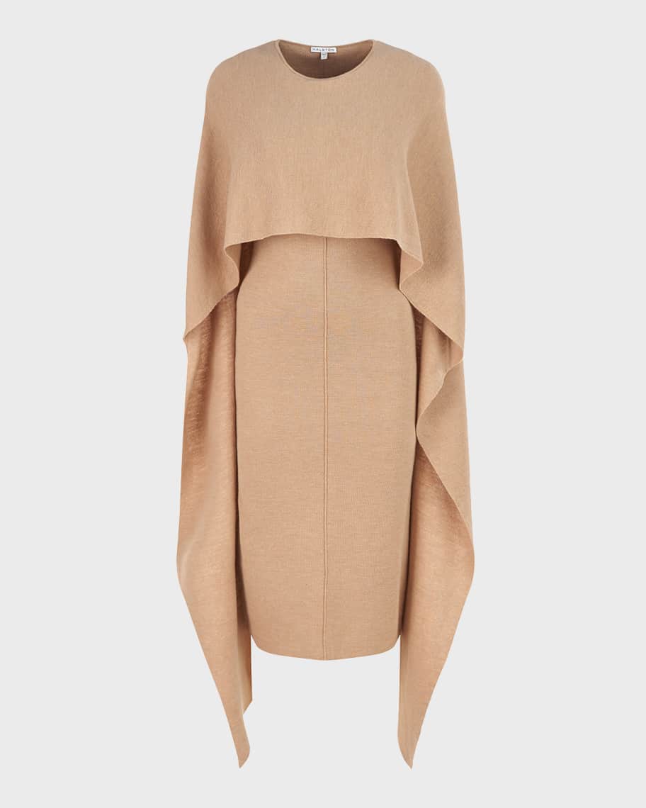 Halston Amal Draped Wool Cape Dress | Neiman Marcus