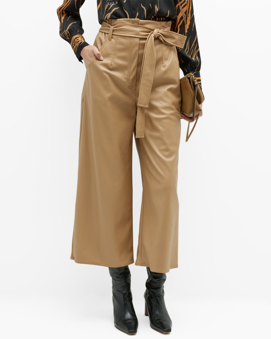 Zinnia Belted Wide-Leg Coated Jersey Trousers
