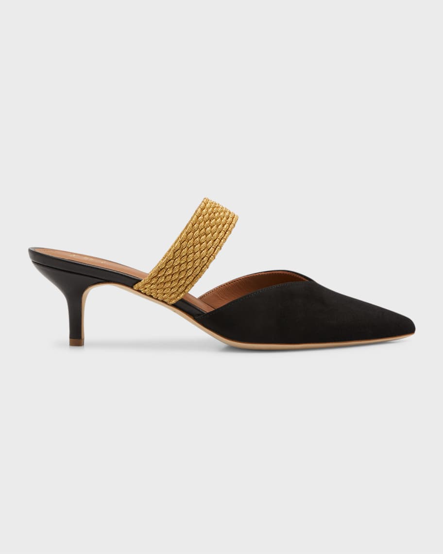 Malone Souliers Maisie Pointed Suede Kitten-Heel Mules Neiman Marcus