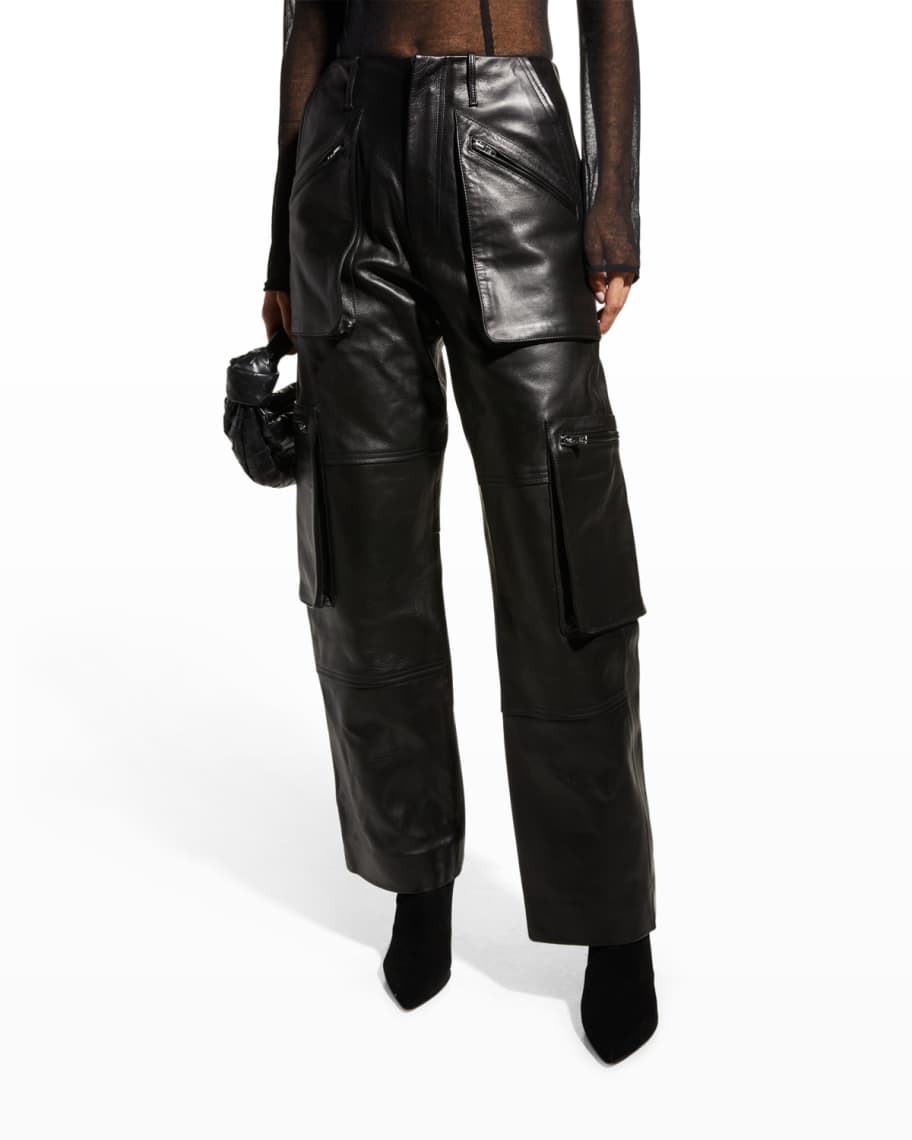 Amiri Leather Straight-Leg Cargo Pants | Neiman Marcus
