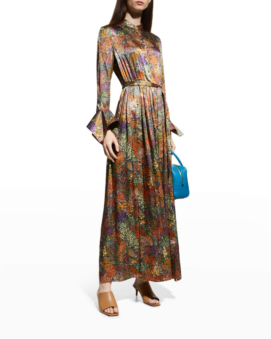 Rosetta Getty Floral-Print Belted Silk Maxi Shirtdress | Neiman Marcus
