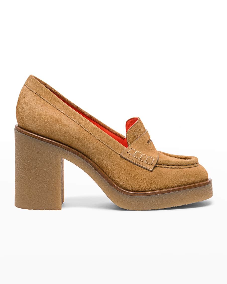 Santoni Harriet Suede Penny Loafer Pumps Neiman Marcus