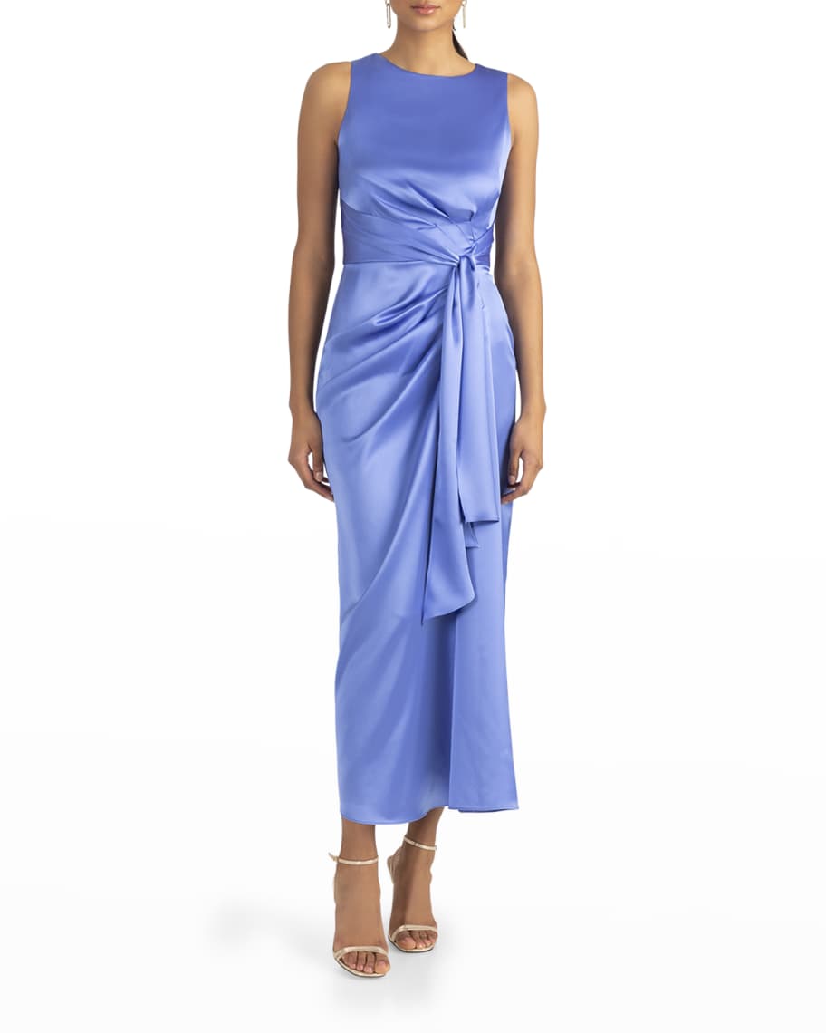 Shoshanna Pleated Sheath Dress w/ Drape | Neiman Marcus