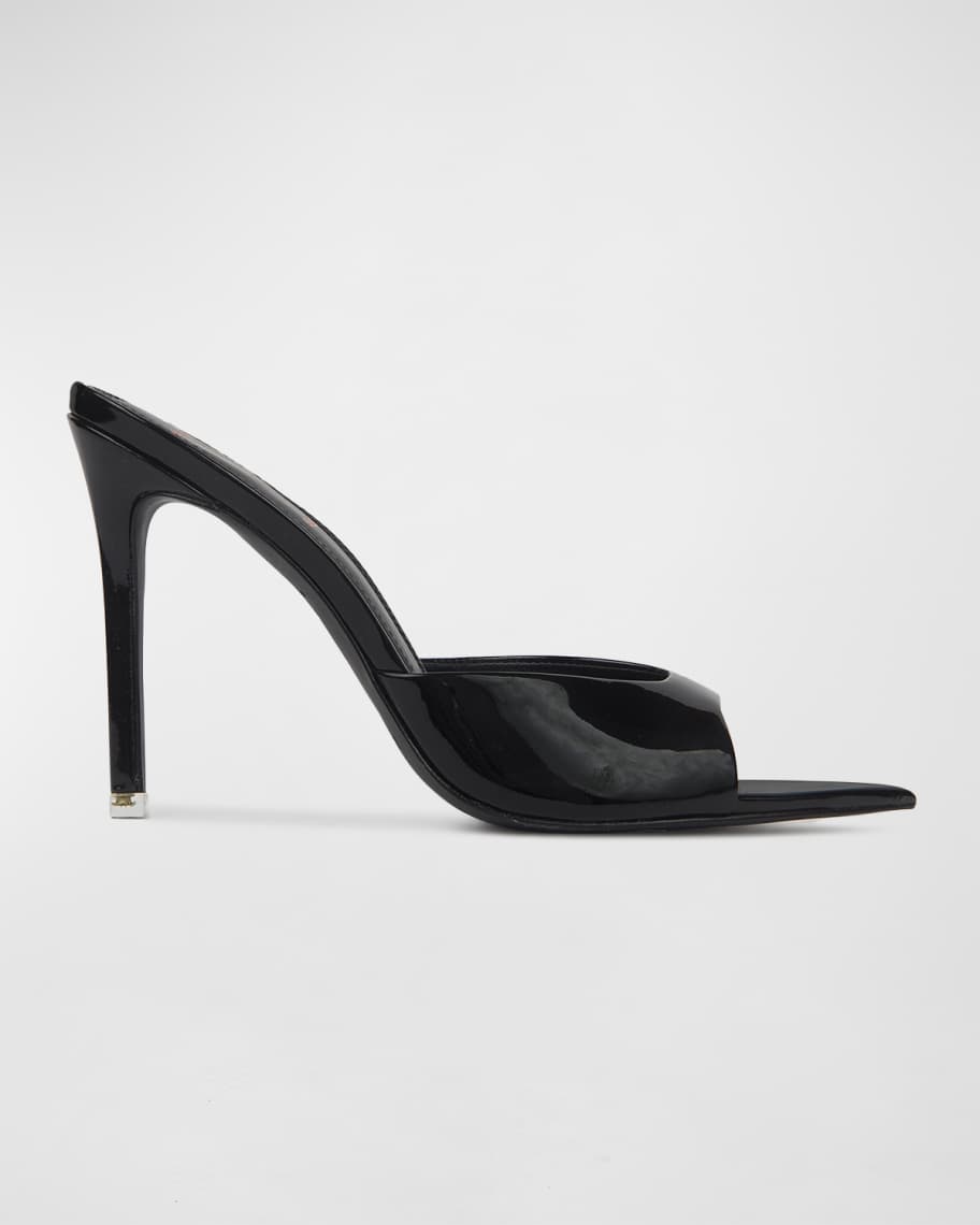 Black Suede Studio Brea Patent Mule Sandals | Neiman Marcus