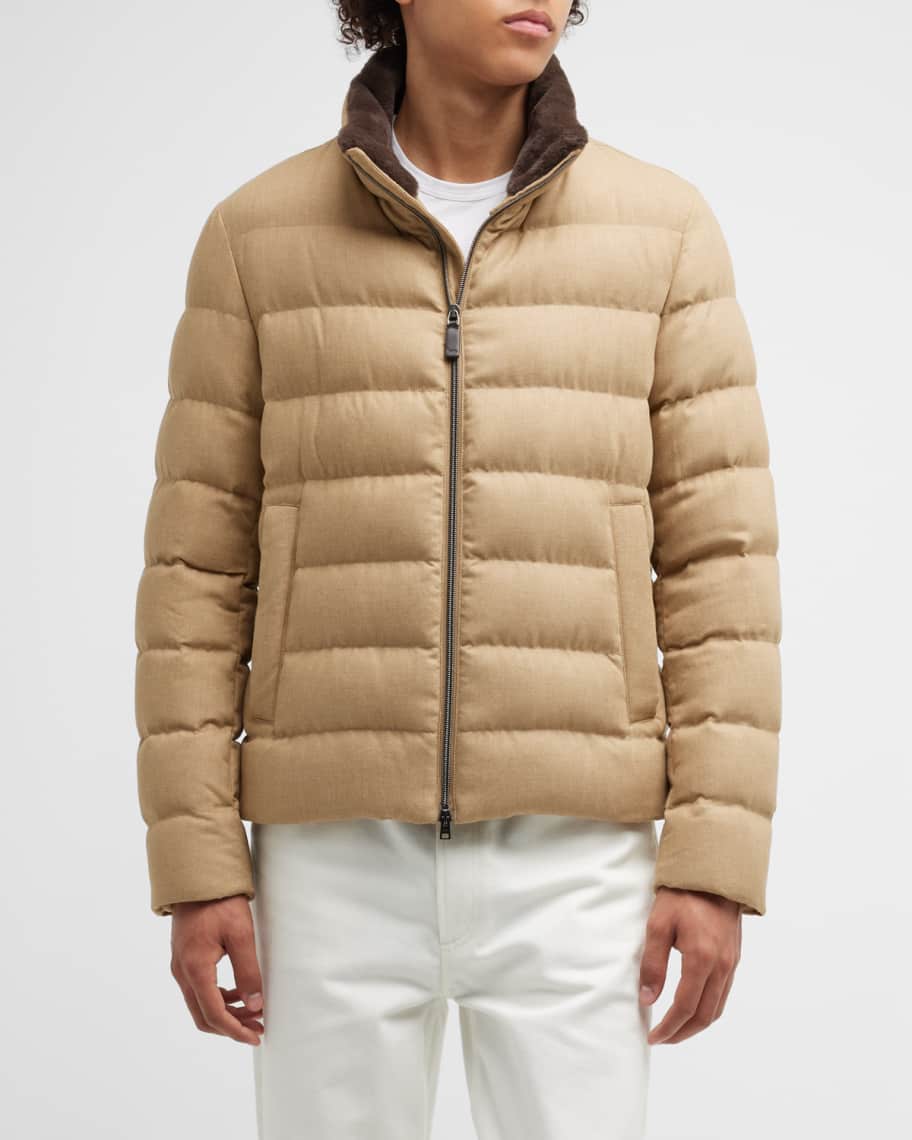 Herno Men's Down Bomber Jacket w/ Faur Fur Detail Neiman Marcus