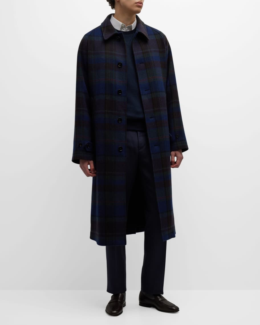 Ralph Lauren Purple Label Men's PlaidPrint Wool Topcoat Neiman Marcus