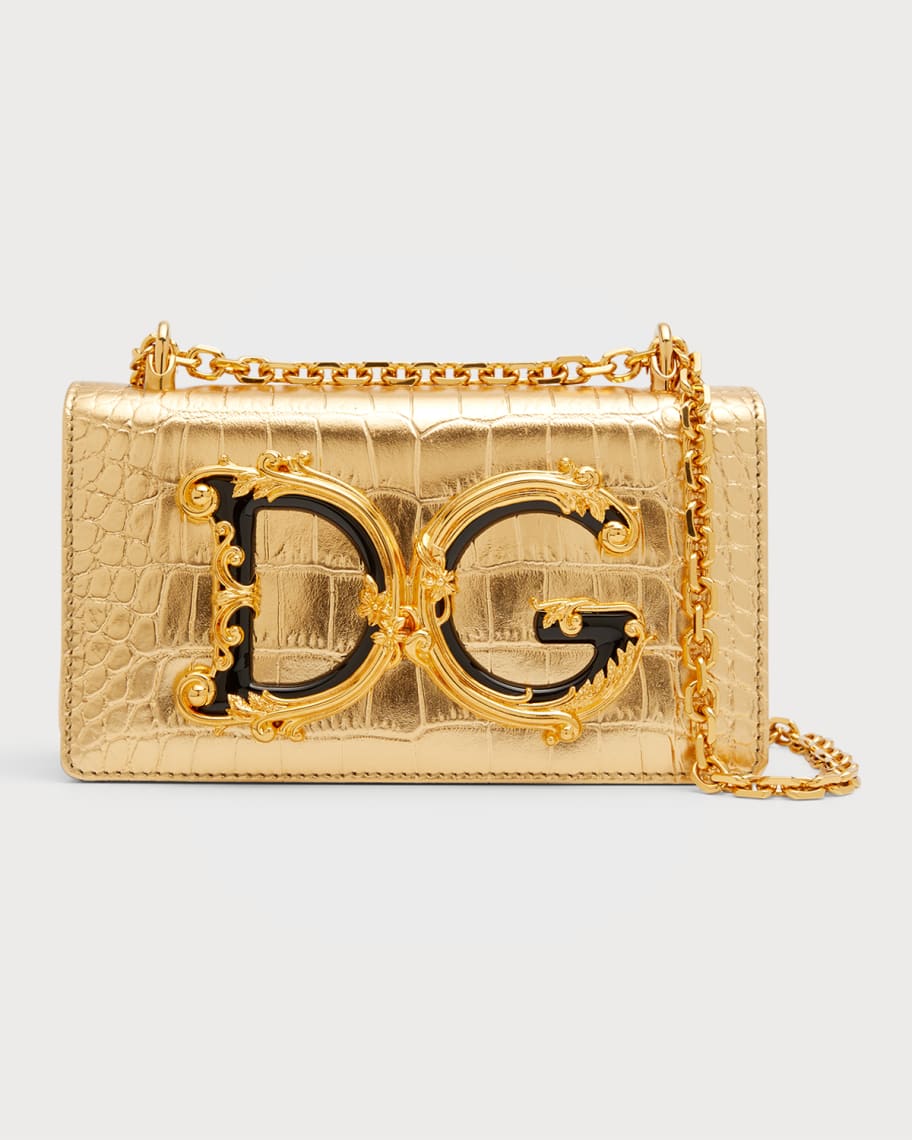 Dolce&Gabbana DG Girls Metallic Croc-Embossed Shoulder Bag | Neiman Marcus