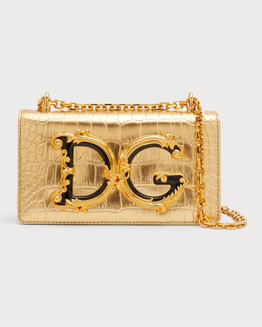 Dolce&Gabbana DG Girl's Croc-Embossed Chain Crossbody Bag