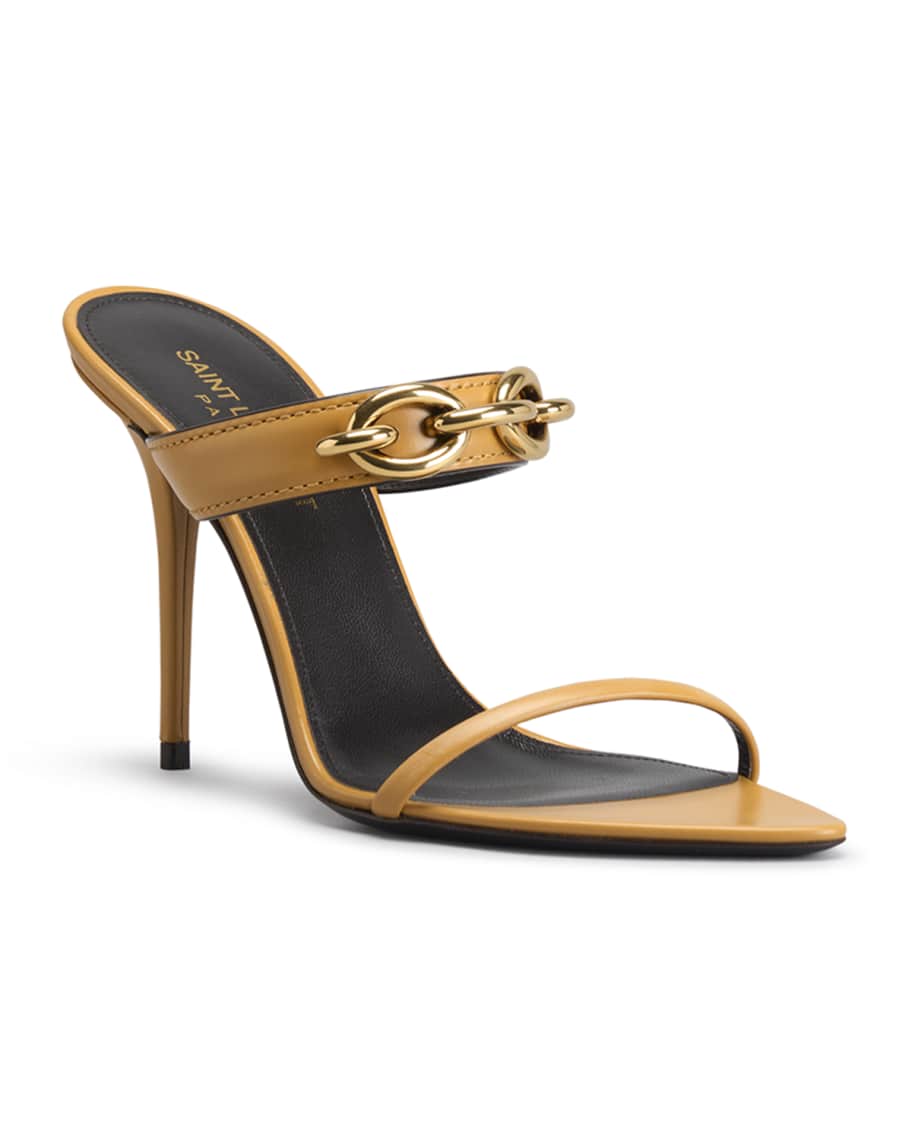 Saint Laurent Gippy Chain Toe-Ring Slide Sandals | Neiman Marcus