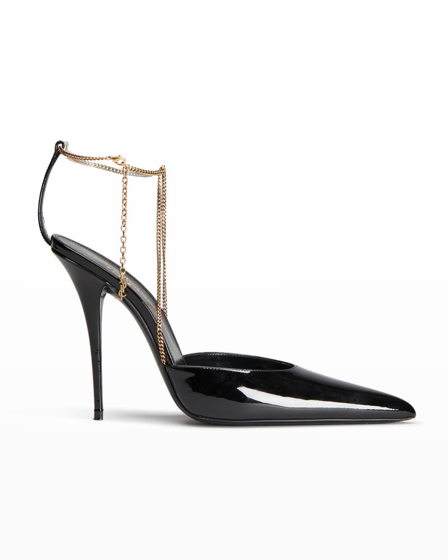 Saint Laurent Kayla Patent Ankle-Chain Pumps | Neiman Marcus