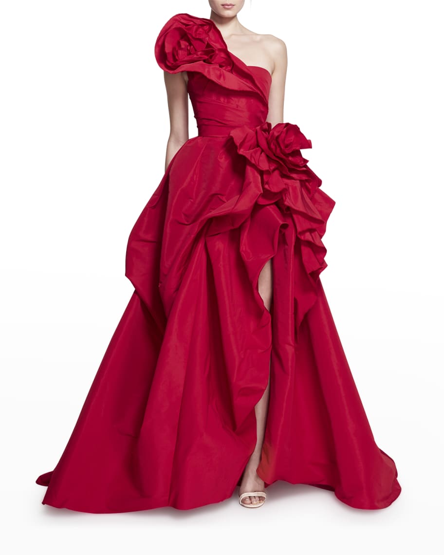 Marchesa Strapless Draped Rose Faille Ballgown | Neiman Marcus