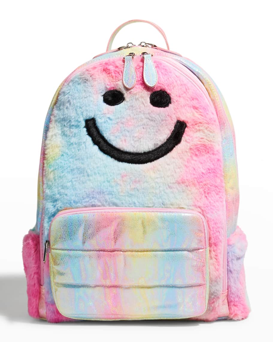 Bari Lynn Girl's Multicolor Faux Fur Happy Face Backpack | Neiman Marcus