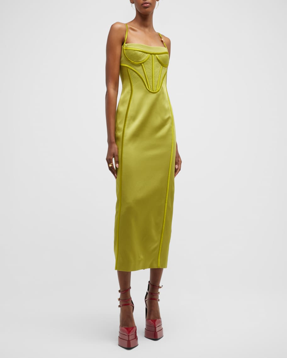 Versace Medusa Corset Enver Satin Midi Dress | Neiman Marcus