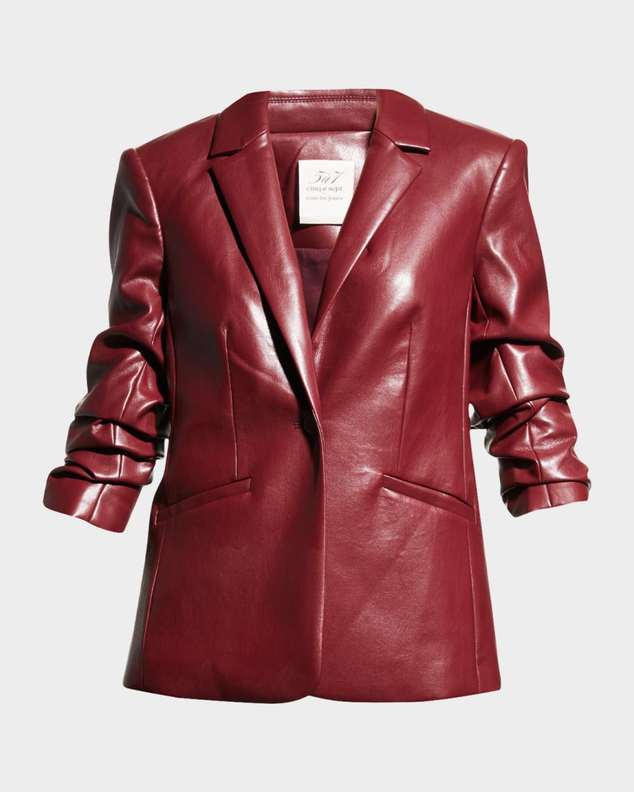 Cinq a Sept Kylie Faux-Leather Scrunched-Sleeve Jacket | Neiman Marcus
