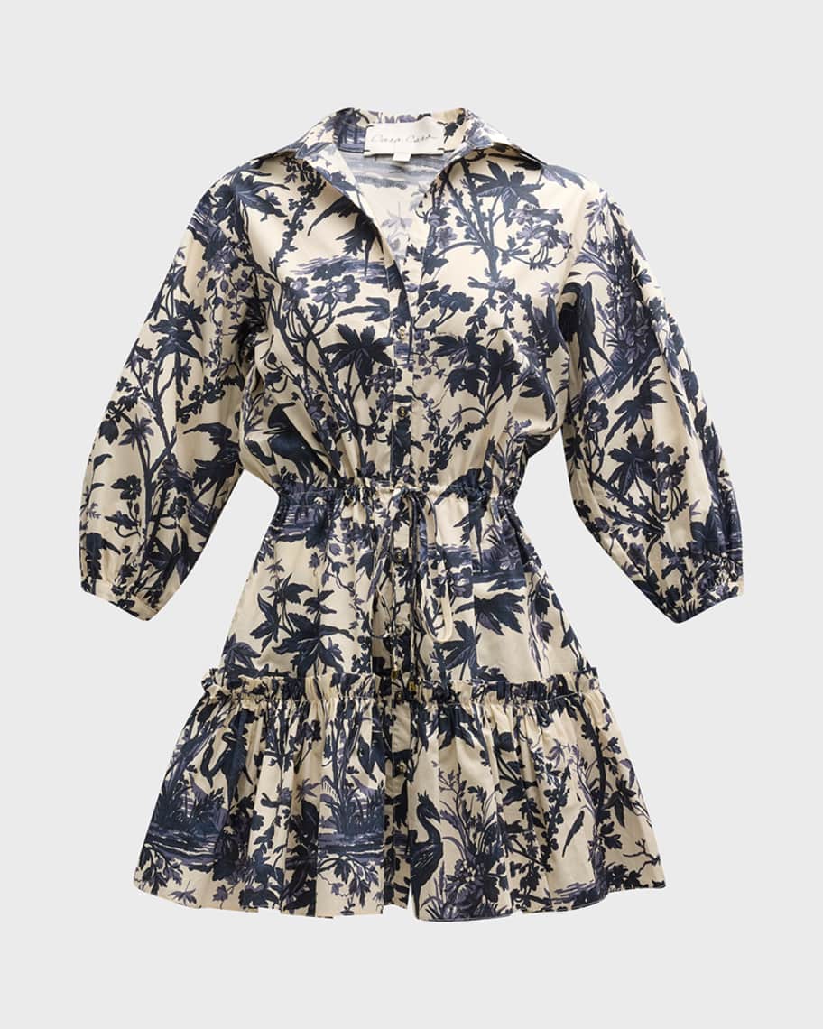 Image 2 of 6: Robin Puff-Sleeve Floral Poplin Mini Dress