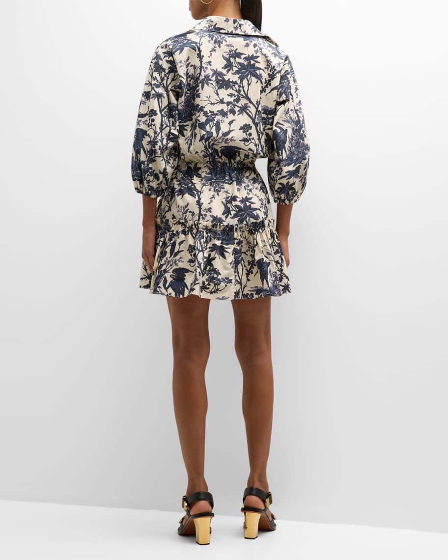 Image 3 of 6: Robin Puff-Sleeve Floral Poplin Mini Dress