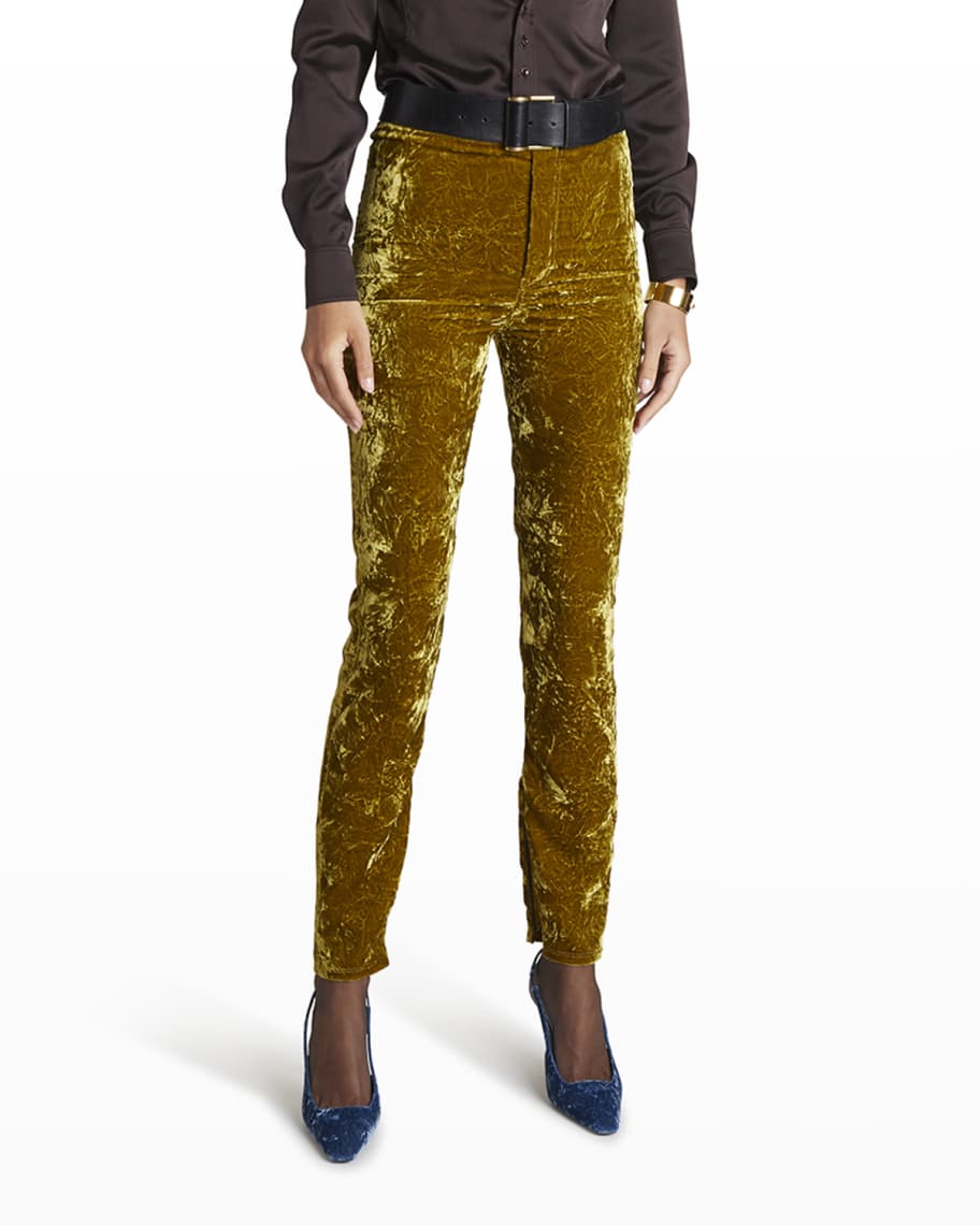 Saint Laurent Crushed Velvet Skinny-Leg Pants