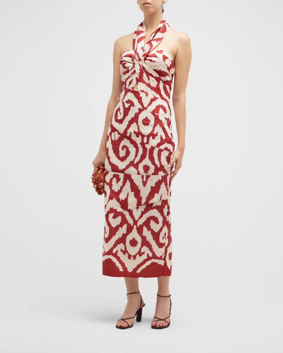 Johanna Ortiz Shell Shadows Print Twisted Halter Midi Dress