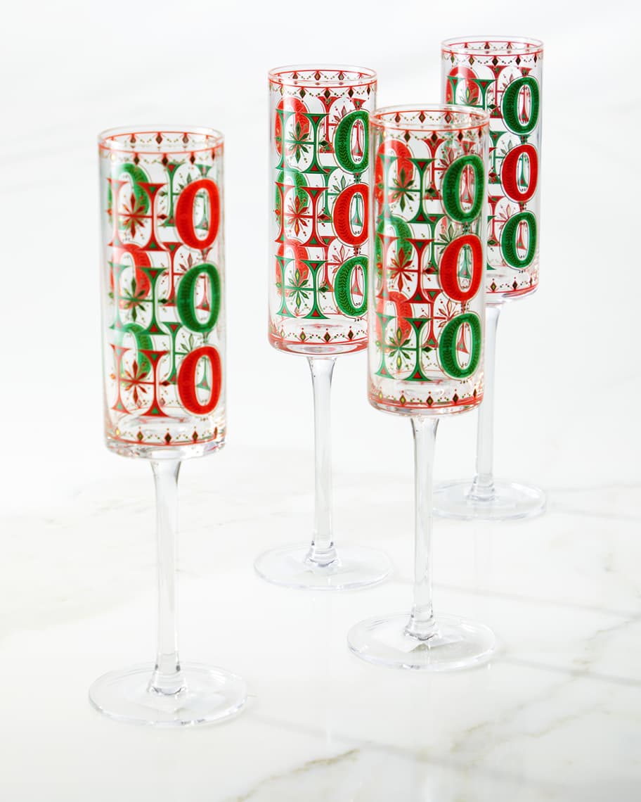 Set of 4, 6 oz Christmas Metallic Plated Stemmed Champagne Flutes