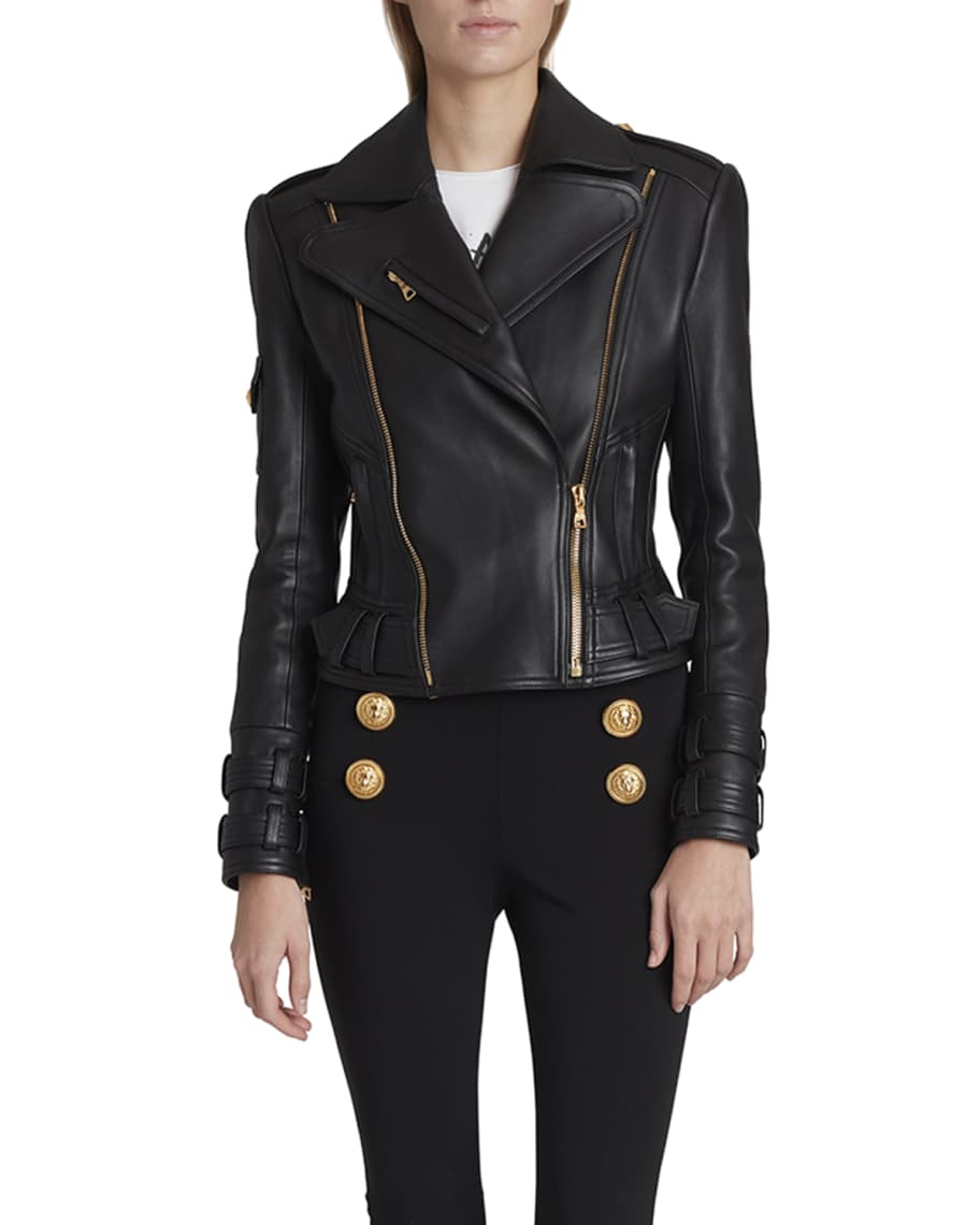 Balmain Zipped Leather Jacket | Neiman Marcus