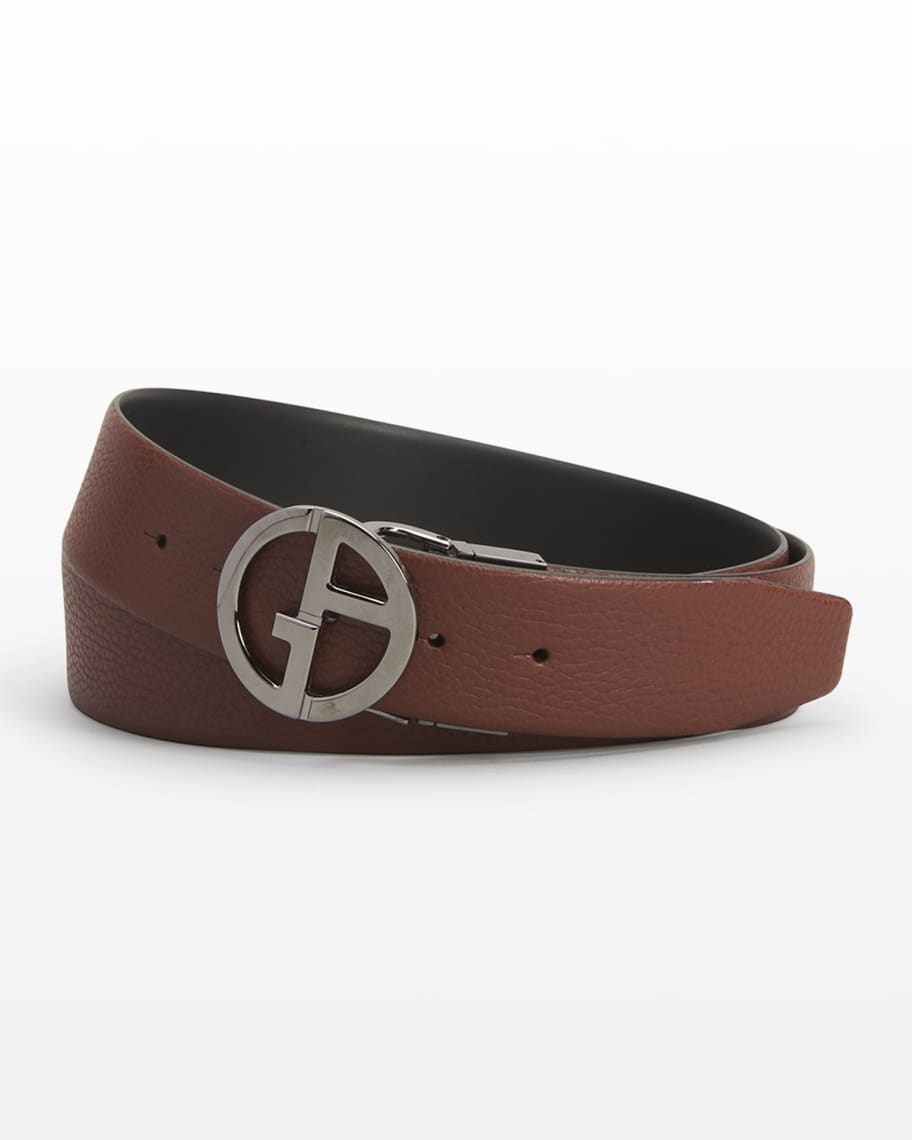 Giorgio Armani Men's GA-Logo Buckle Reversible Leather Belt