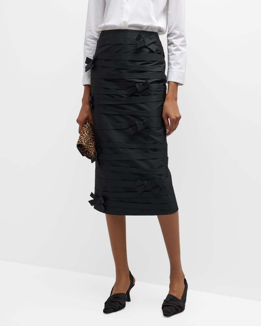 BERNADETTE Taffi Pleated Bow Midi Skirt | Neiman Marcus