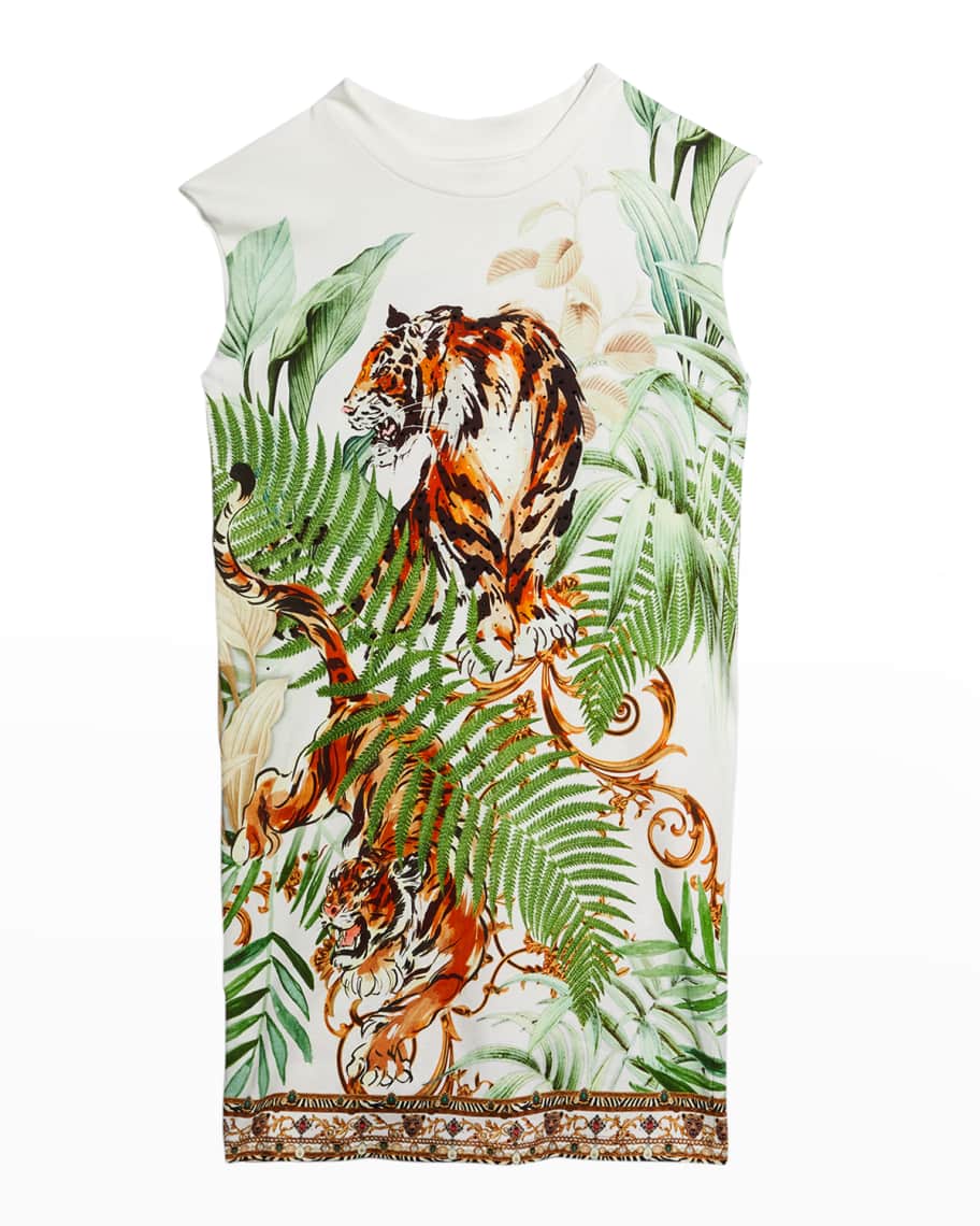 Camilla Girl's Tiger Trap Embellished T-Shirt Dress, Size 4-10