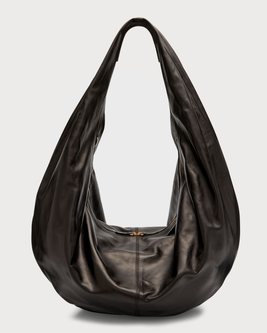 Khaite Olivia Medium Leather Hobo Bag Black