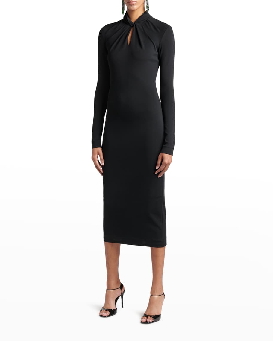 Giorgio Armani Twisted Keyhole Neckline Midi Jersey Dress | Neiman Marcus
