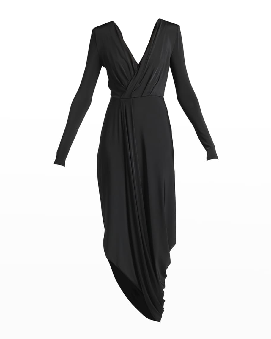 Giorgio Armani V-Neck Draped Jersey Maxi Dress | Neiman Marcus