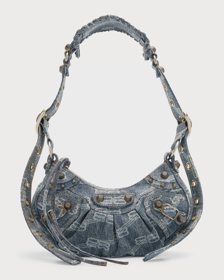 Women's Le Cagole Xs Shoulder Bag Bb Monogram Bleached Denim in Blue