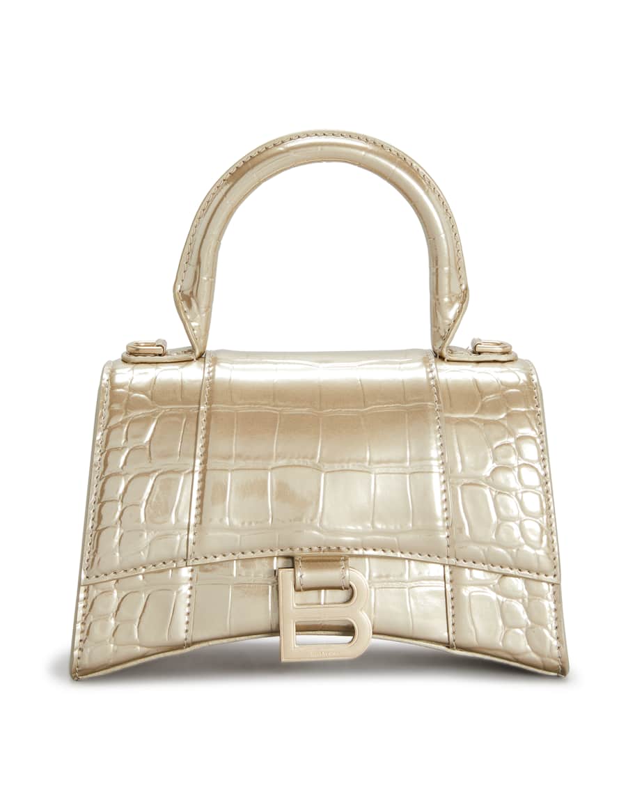 Balenciaga Hourglass XS Metallic Croc-Embossed Top-Handle Bag | Neiman ...