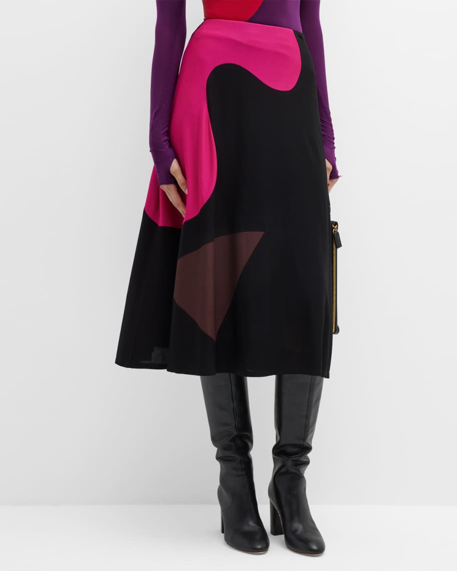 Tory Burch Colorblock Jersey Crepe Midi Skirt | Neiman Marcus