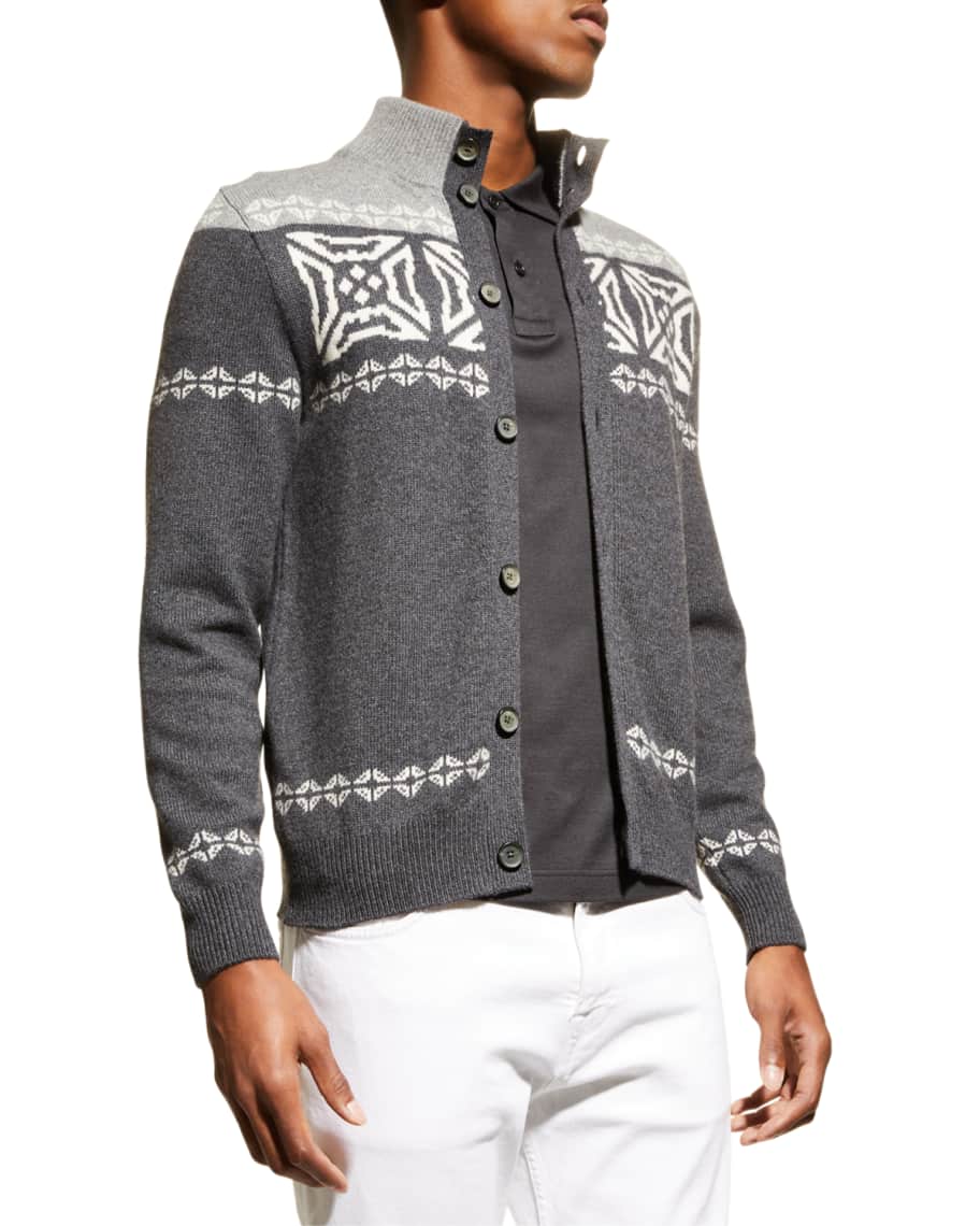Isaia Men's Gray Alpine Cashmere Cardigan | Neiman Marcus