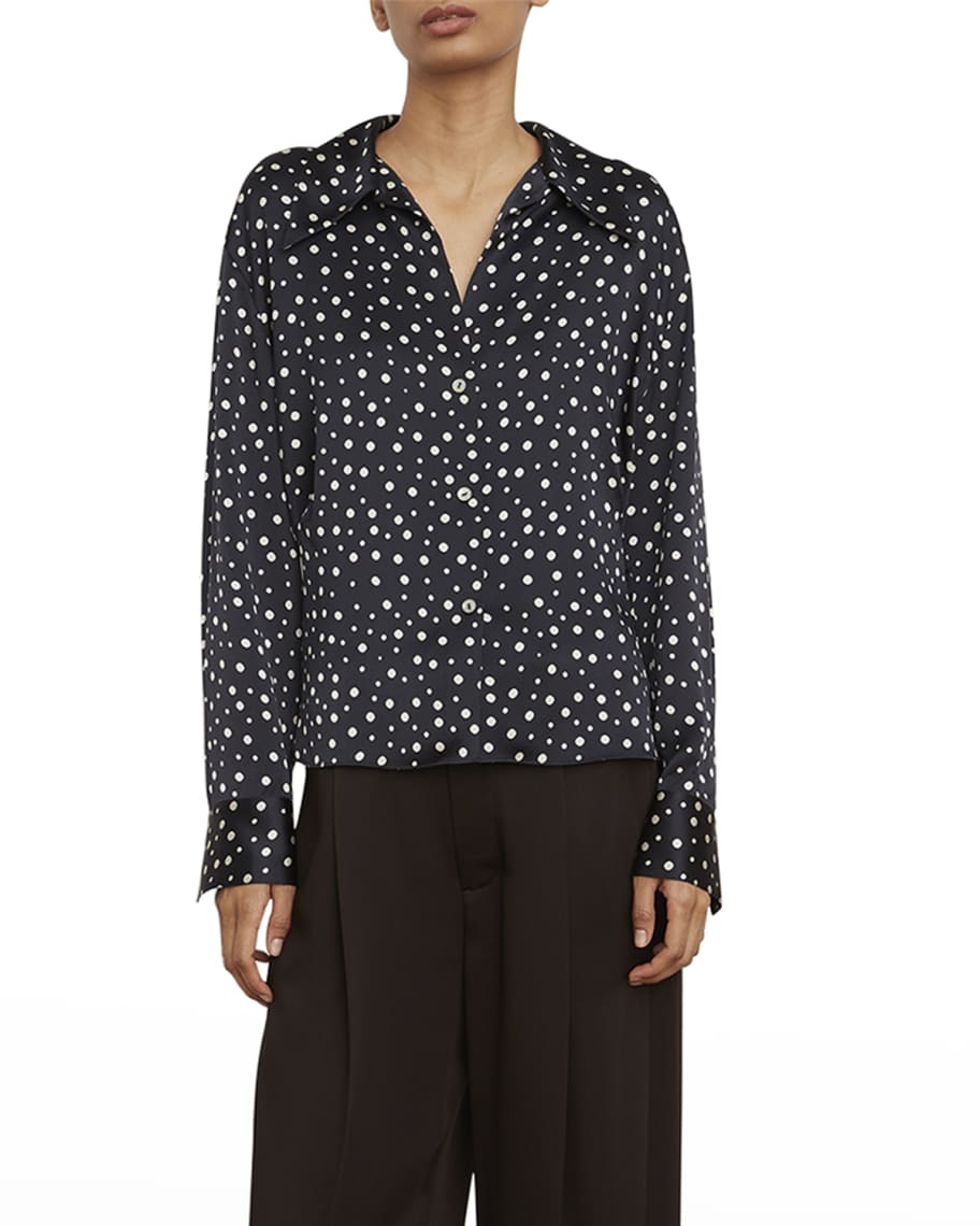 Vince Tossed Dot Button-Front Silk Blouse | Neiman Marcus