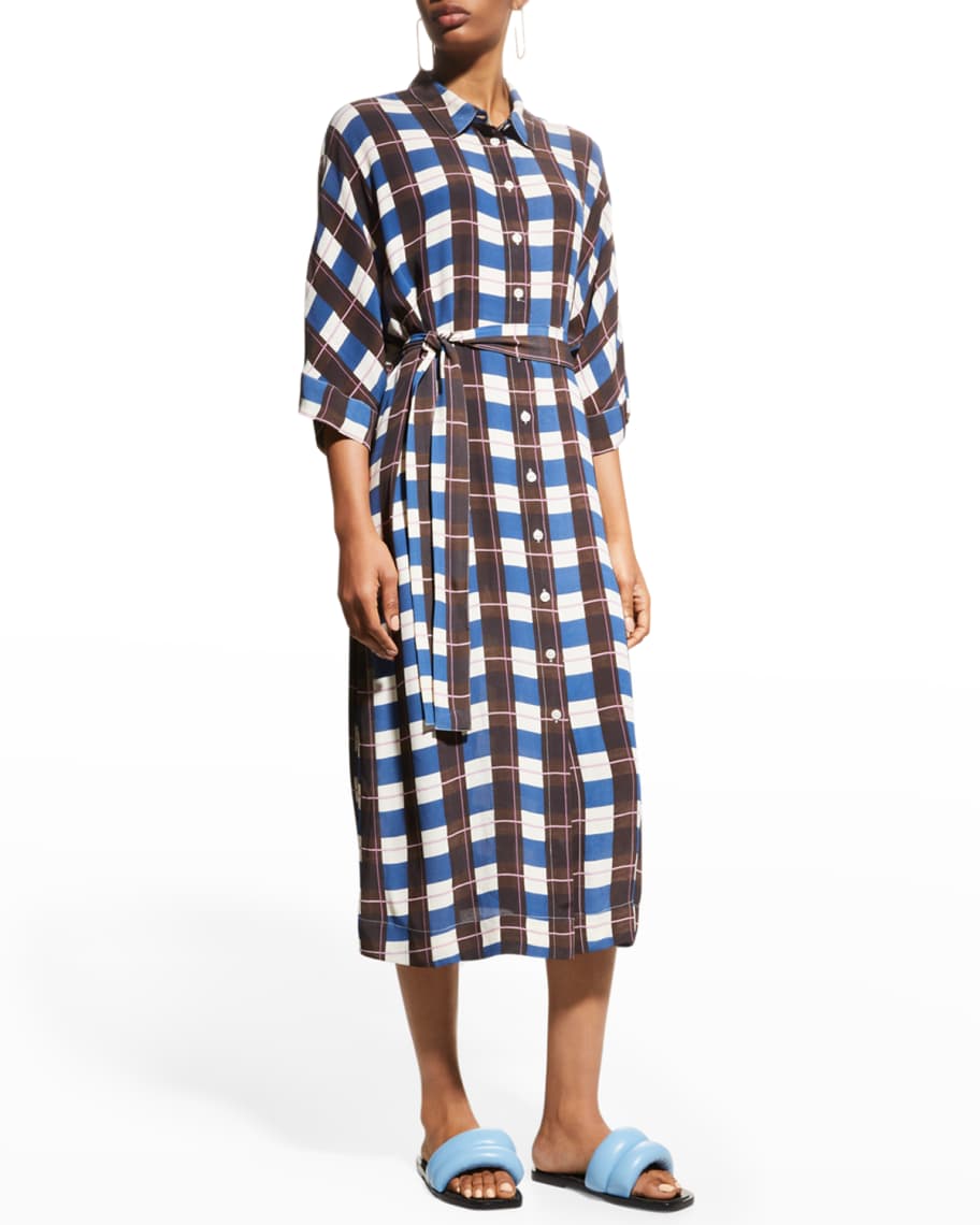 Masai Nyx Belted Plaid Shirtdress | Neiman Marcus