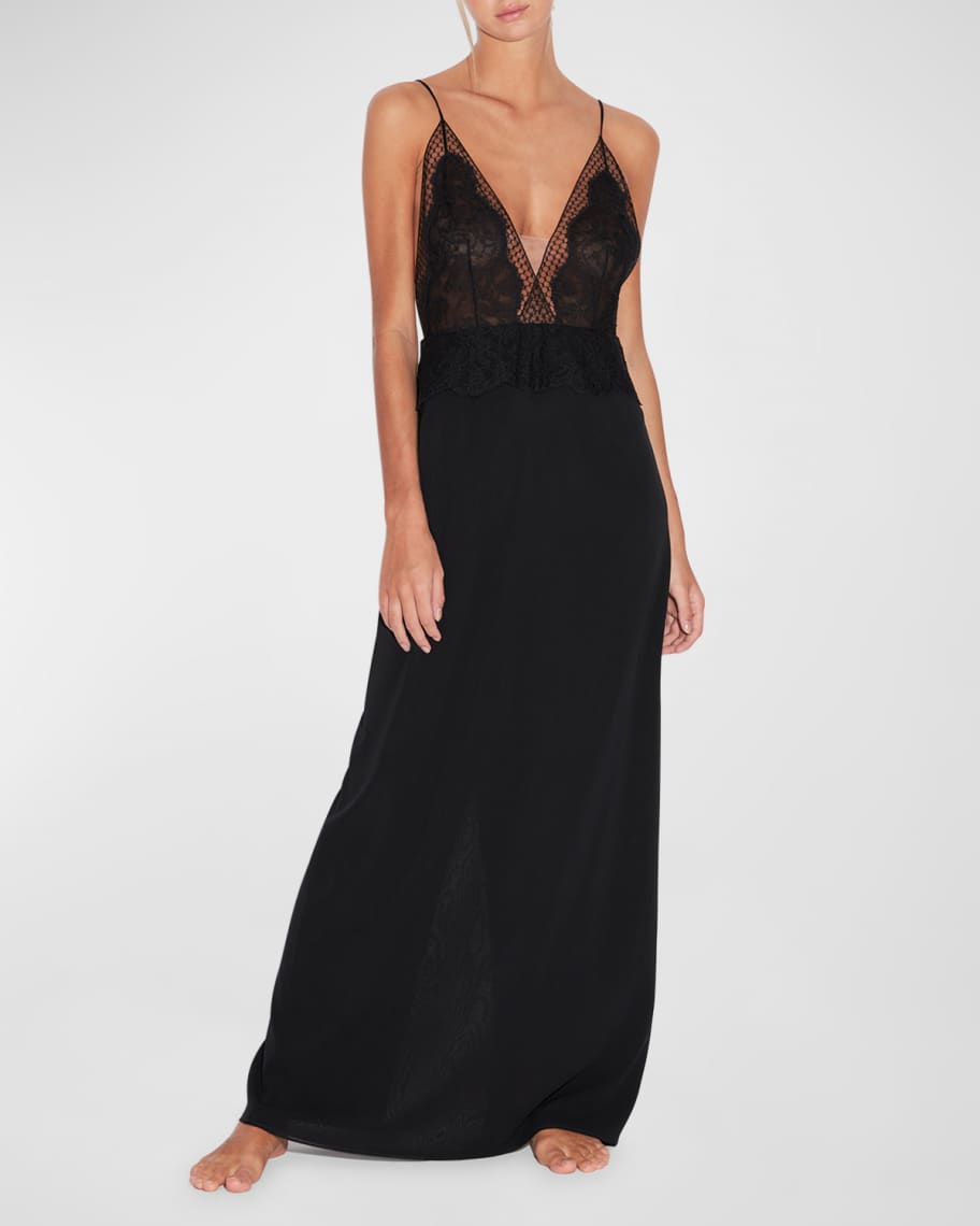 La Perla Deep V-Neck Silk Lace Nightgown | Neiman Marcus