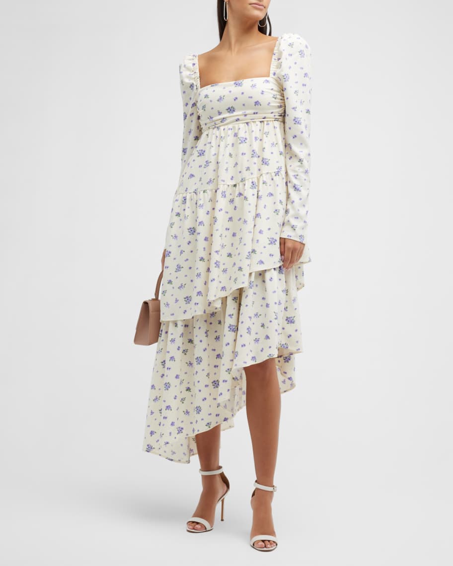 white floral asymmetric dress YASH GALLERY Women's Floral Printed Front Slit Asymmetrical Dress (Whi –  Yash Gallery main image 0