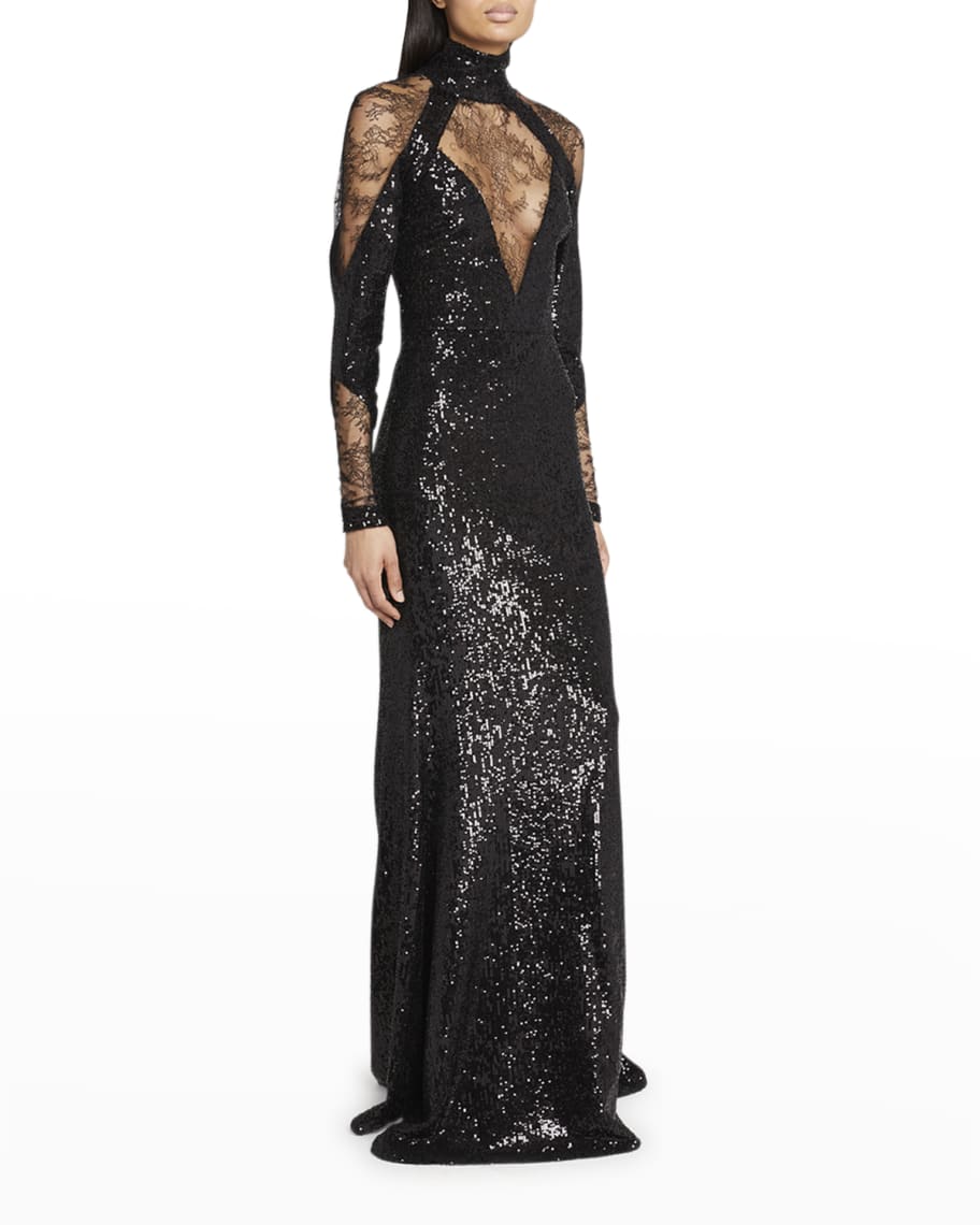 Elie Saab Paillette Embellished Lace Illusion Gown | Neiman Marcus