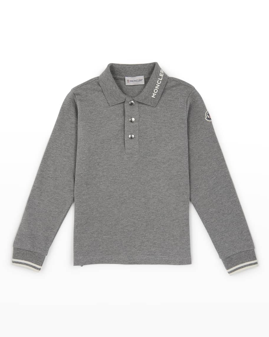 Moncler Boy s Logo Print Long Sleeve Polo Shirt Size 8 14